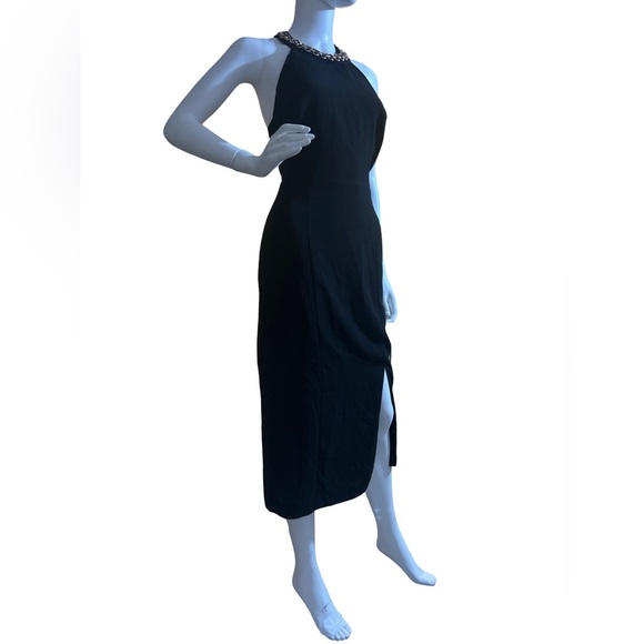 CDC Black Halter  collar made of interlocking gold rings with small clear stones - Picture 2 of 10